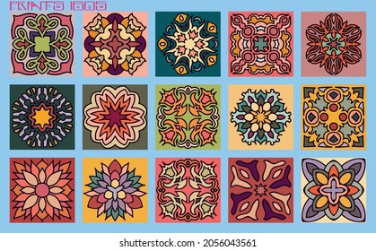 Pattern vector tiles traditional textures ornamental ceramics Spanish Portuguese Mexican Arabic Moroccan Italian colonial hydraulic majolica Turkish azulejos baldosas losetas racholas cerámicas patrón