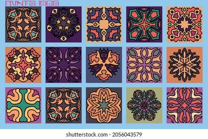 Pattern vector tiles traditional textures ornamental ceramics Spanish Portuguese Mexican Arabic Moroccan Italian colonial hydraulic majolica Turkish azulejos baldosas losetas racholas cerámicas patrón
