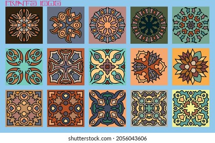 Pattern vector tiles traditional textures ornamental ceramics Spanish Portuguese Mexican Arabic Moroccan Italian colonial hydraulic majolica Turkish azulejos baldosas losetas racholas cerámicas patrón