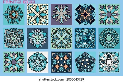 Pattern vector tiles traditional textures ornamental ceramics Spanish Portuguese Mexican Arabic Moroccan Italian colonial hydraulic majolica Turkish azulejos baldosas losetas racholas cerámicas patrón