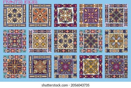 Pattern vector tiles traditional textures ornamental ceramics Spanish Portuguese Mexican Arabic Moroccan Italian colonial hydraulic majolica Turkish azulejos baldosas losetas racholas cerámicas patrón