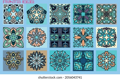 Pattern vector tiles traditional textures ornamental ceramics Spanish Portuguese Mexican Arabic Moroccan Italian colonial hydraulic majolica Turkish azulejos baldosas losetas racholas cerámicas patrón