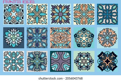 Pattern vector tiles traditional textures ornamental ceramics Spanish Portuguese Mexican Arabic Moroccan Italian colonial hydraulic majolica Turkish azulejos baldosas losetas racholas cerámicas patrón