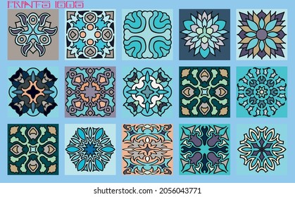 Pattern vector tiles traditional textures ornamental ceramics Spanish Portuguese Mexican Arabic Moroccan Italian colonial hydraulic majolica Turkish azulejos baldosas losetas racholas cerámicas patrón