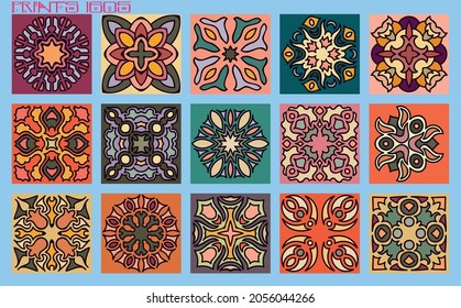 Pattern vector tiles traditional textures ornamental ceramics Spanish Portuguese Mexican Arabic Moroccan Italian colonial hydraulic majolica Turkish azulejos baldosas losetas racholas cerámicas patrón
