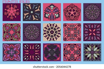 Pattern vector tiles traditional textures ornamental ceramics Spanish Portuguese Mexican Arabic Moroccan Italian colonial hydraulic majolica Turkish azulejos baldosas losetas racholas cerámicas patrón
