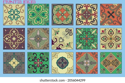 Pattern vector tiles traditional textures ornamental ceramics Spanish Portuguese Mexican Arabic Moroccan Italian colonial hydraulic majolica Turkish azulejos baldosas losetas racholas cerámicas patrón