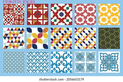 Pattern vector tiles traditional textures ornamental ceramics Spanish Portuguese Mexican Arabic Moroccan Italian colonial hydraulic majolica Turkish azulejos baldosas losetas racholas cerámicas patrón