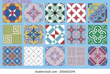 Pattern vector tiles traditional textures ornamental ceramics Spanish Portuguese Mexican Arabic Moroccan Italian colonial hydraulic majolica Turkish azulejos baldosas losetas racholas cerámicas patrón