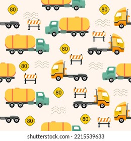 Pattern Vector Toy Cars.Pattern for kids.Pattern cartoon of construction vehicles.Construction equipment pattern