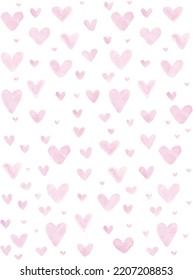 Pattern of vector watercolor hearts. Painted watercolor illustrations. Pink hearts pattern. Wedding invitations, greeting cards, blogs, posters, prints. valentine's day.