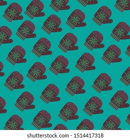 pattern vector with winter mittens. Colorful overlapping backdrop with snowfall. Hand drawn illustration design.
