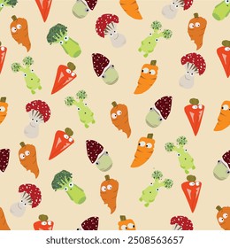 Pattern with vegetable elements in cartoon style