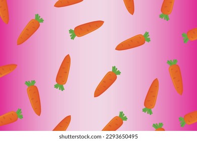 Patrón con verduras, zanahorias diseminadas en un fondo rosa pastel, concepto de comida