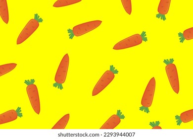 Pattern with vegetables, carrots scattered on a pastel yellow background, food concept