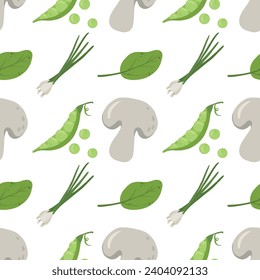 The pattern of vegetables. Healthy, eco food. vegetables flat hand-drawn seamless pattern. Healthy nutrition cartoon texture. Great texture for wallpaper, wrapping paper, and tablecloth.