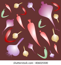 Pattern  of  vegetables on a brown  background.