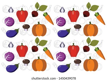 pattern with vegetables on a white background