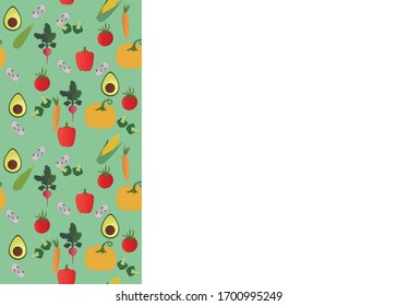 Pattern with vegetables. Sketch of organic natural vegetable.Colorful vector illustration for promotion;agriculture themes, farm market;label design