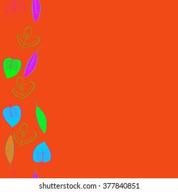 Pattern of vertical floral motif, doodles,leaves,spots, hole, copy space, seamless. Hand drawn, autumn theme.
