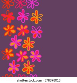 Pattern of vertical floral motif, doodles,spots, hole,flowers,  copy space, seamless. Hand drawn.