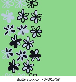 Pattern of vertical floral motif, doodles,spots, hole,flowers,  copy space, seamless. Hand drawn.