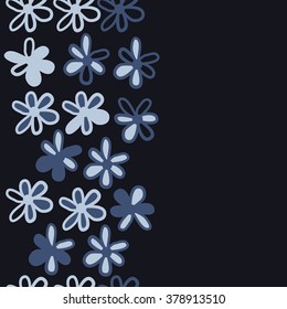 Pattern of vertical floral motif, doodles,spots, hole,flowers,  copy space, seamless. Hand drawn.