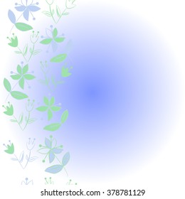 Pattern of vertical floral motif, doodles,spots,leaves, branches, flowers, stamens, copy space. Hand drawn.