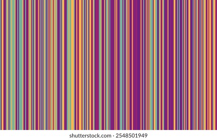 Pattern of vertical stripes, colorful thin and thick lines. Irregular stripe background, vector seamless texture. Abstract striped geometric design in bright colors.