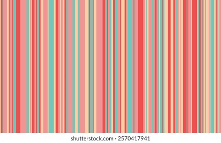 Pattern of vertical stripes, colorful thin and thick lines. Irregular stripe background, vector seamless texture. Abstract striped geometric design in bright colors.