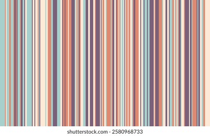 Pattern of vertical stripes, colorful thin and thick lines. Irregular stripe background, vector seamless texture. Abstract striped geometric design in bright colors.