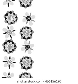 Pattern of  vertical stylized floral motif,   hole, spots, flowers, doodles, seamless . Hand drawn.