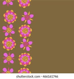 Pattern of  vertical stylized floral motif,   hole, spots, flowers, doodles, seamless . Hand drawn.