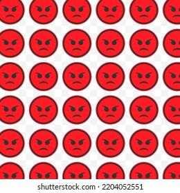 Pattern of very angry emoticons in transparent background with mini doodle (icons). Vector Illustration