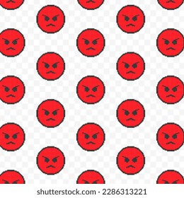 Pattern of very angry emoticons in transparent background. 8-bit pixel art backdrop. Vector illustration. Vector Illustration