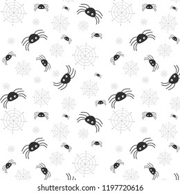 Pattern of a very cute halloween spider with spider webs.