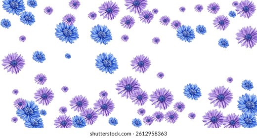  pattern of vibrant blue and purple flowers on a white background. Perfect for textiles, wallpapers, and spring-themed designs. Adds an elegant and fresh touch to any project.