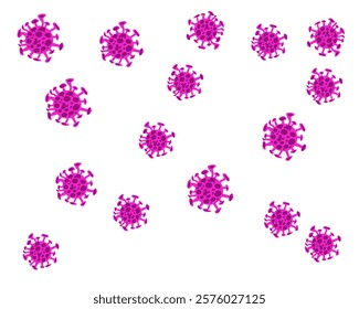 Pattern of vibrant pink virus illustrations on a white background. Perfect for medical, scientific, or educational designs related to viruses and microbiology