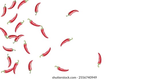 pattern of vibrant red chili peppers on a white background. Perfect for culinary themed designs, or spicy food packaging. The vivid colors and realistic details make it eye catching and appealing