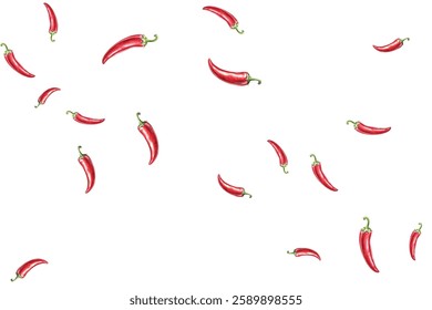 pattern of vibrant red chili peppers on a white background. Perfect for culinary themed designs, or spicy food packaging. The vivid colors and realistic details make it eye catching and appealing