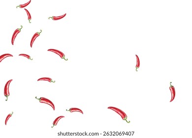 pattern of vibrant red chili peppers on a white background. Perfect for culinary themed designs, or spicy food packaging. The vivid colors and realistic details make it eye catching and appealing