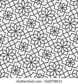 Pattern with vintage abstract floral elements. Intersecting curved elegant stylized leaves and background forming abstract floral ornament in Arabic style. Arabesque design. Decorative lattice.
