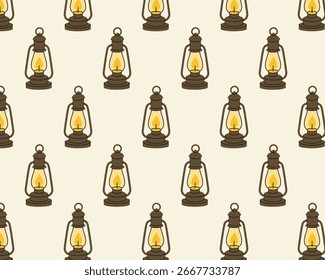 Pattern of vintage camping lamps. Vector illustration in flat style.