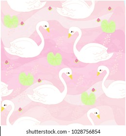 Pattern Vintage cute adorable white swan pastel vector background illustration by hand draw doodle cartoon comic style,invitation card
