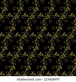 pattern of vintage golden flower on black, vector, endless texture