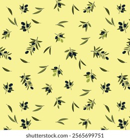 Pattern of vintage olive branches with leaves. Vector illustration