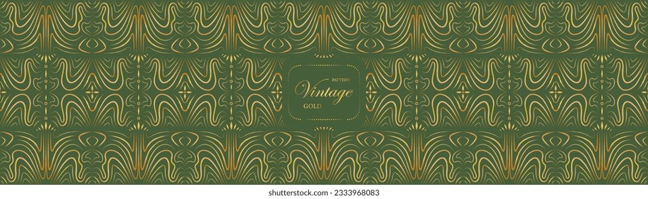 Muster Vintage nahtloser Luxus Gold-Orial auf grünem Hintergrund, abstraktes Muster Gold und grüner Hintergrund. Vintage dekorative Chakra-Elemente. Islamische, arabische, indische, ottomanische Motive, asiatische.