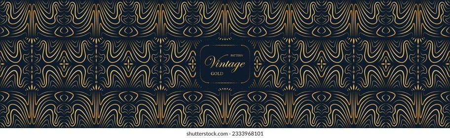 Pattern vintage seamless luxury gold oriental in dark blue background, Abstract pattern dark blue background. Vintage decorative chakra curve elements. Islamic, Arabic, Indian, ottoman motifs, asia.