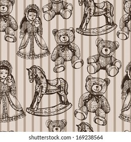 Pattern with vintage toys. Seamless pattern for fabric, paper and other printing and web projects.