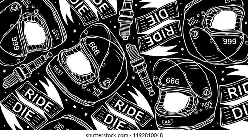 pattern vintage traditional  biker elements, vector EPS 10